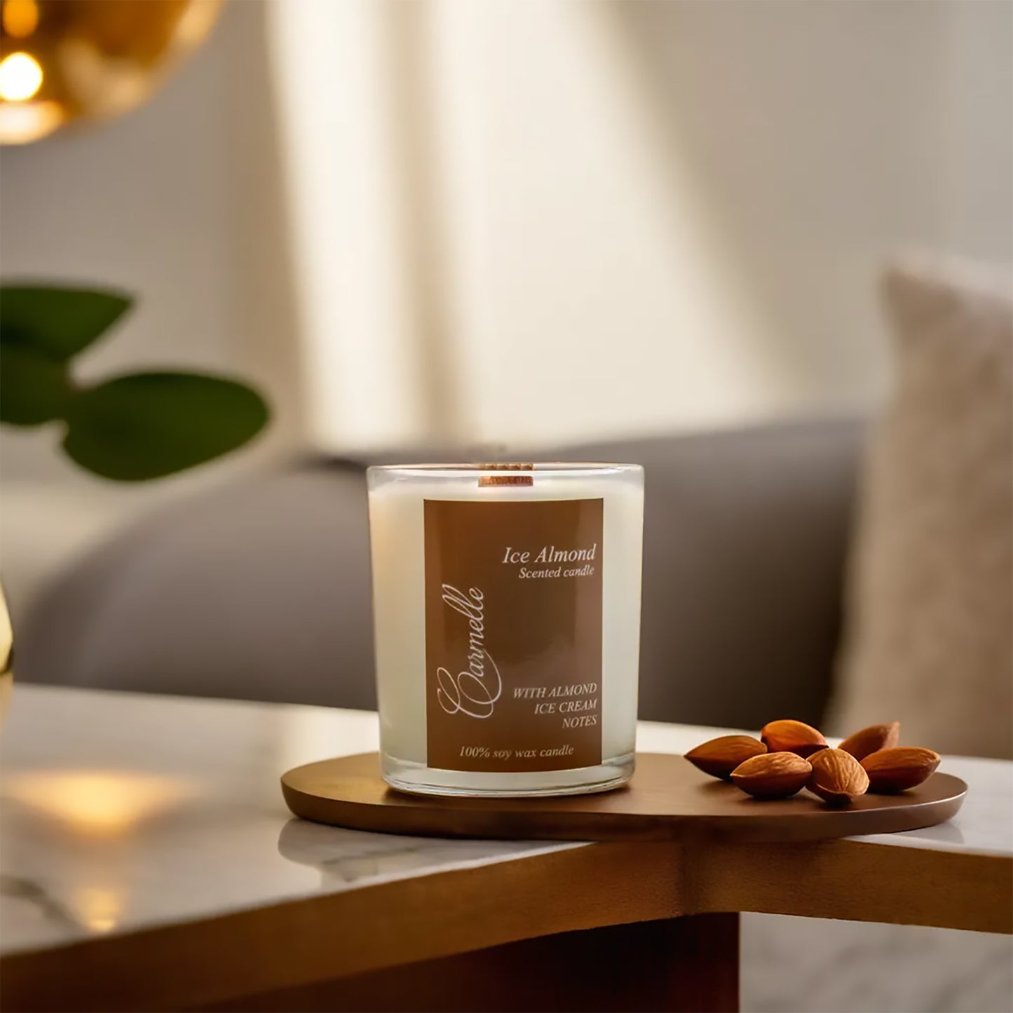 Natural soy wax scented wooden wick candle - Ice Almond