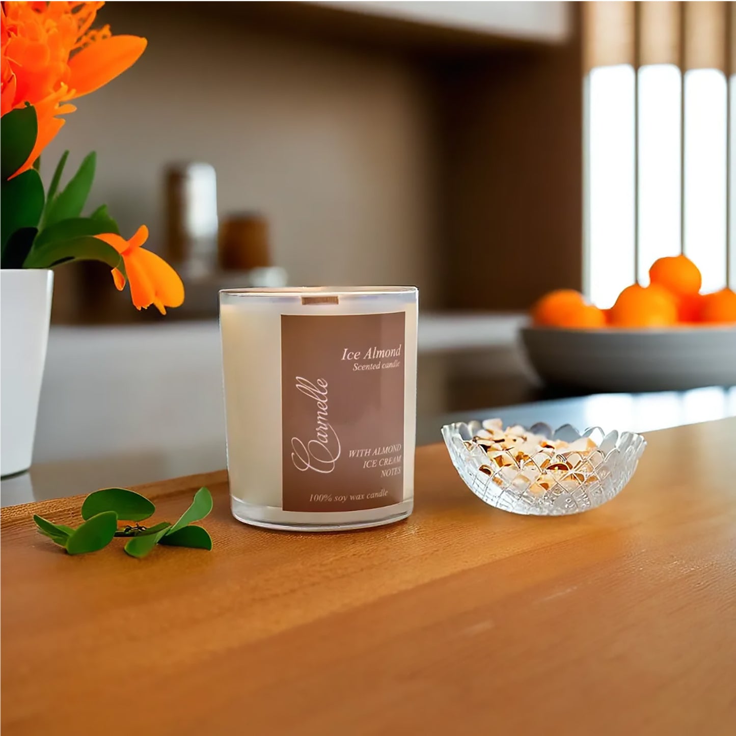 Natural soy wax scented wooden wick candle - Ice Almond