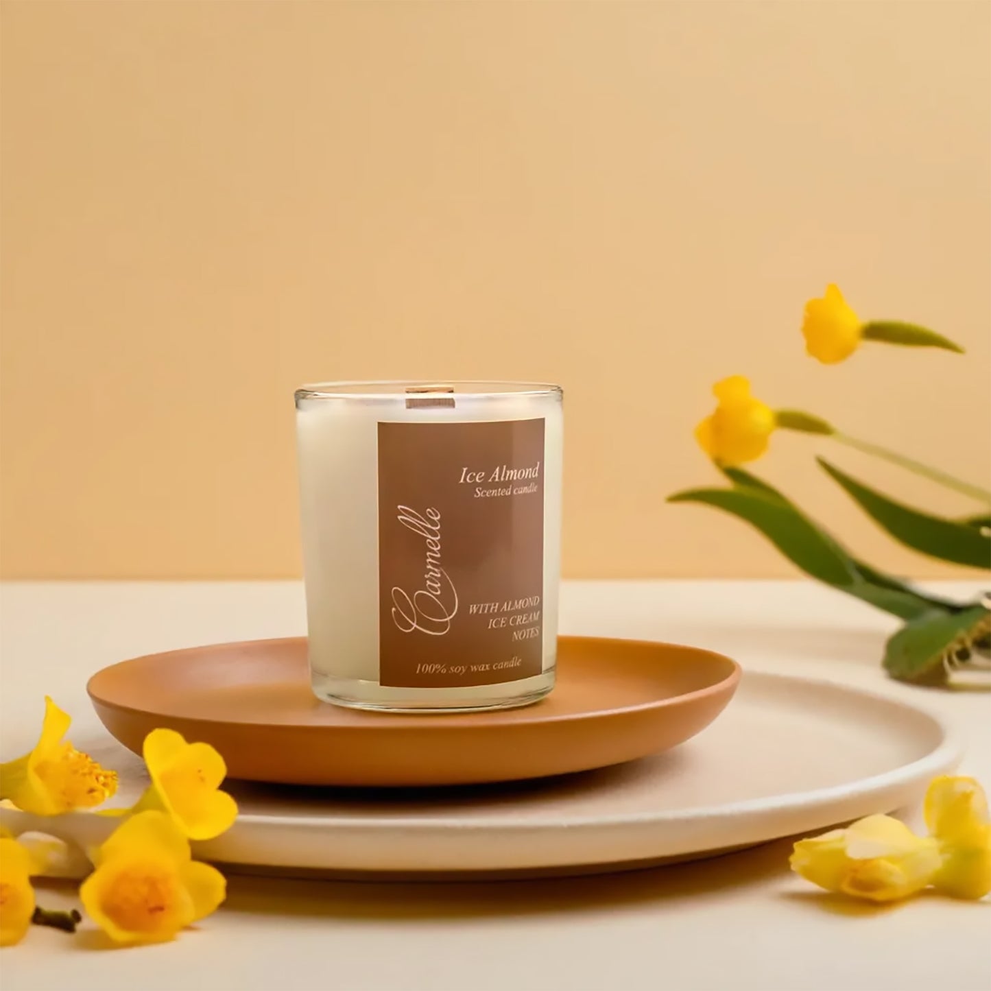 Natural soy wax scented wooden wick candle - Ice Almond