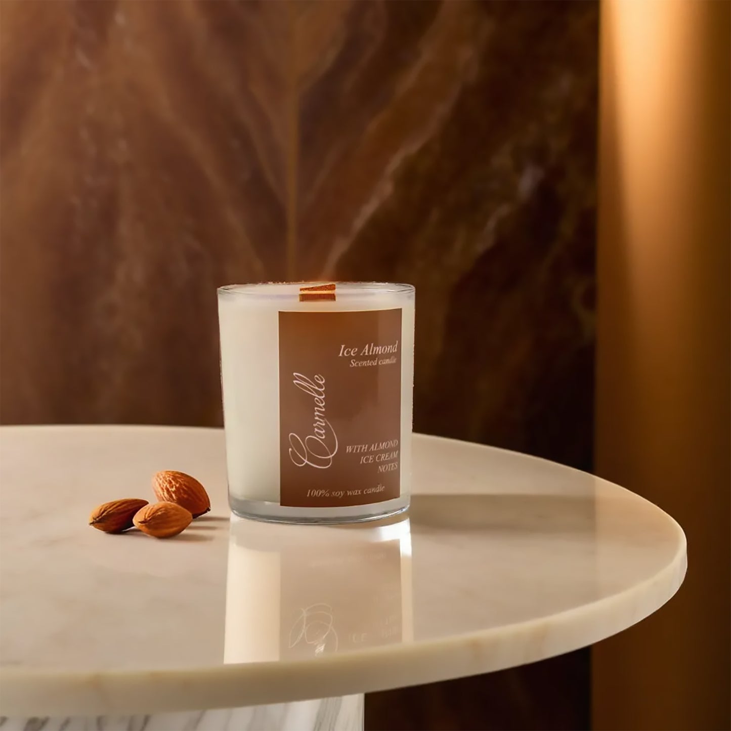 Natural soy wax scented wooden wick candle - Ice Almond