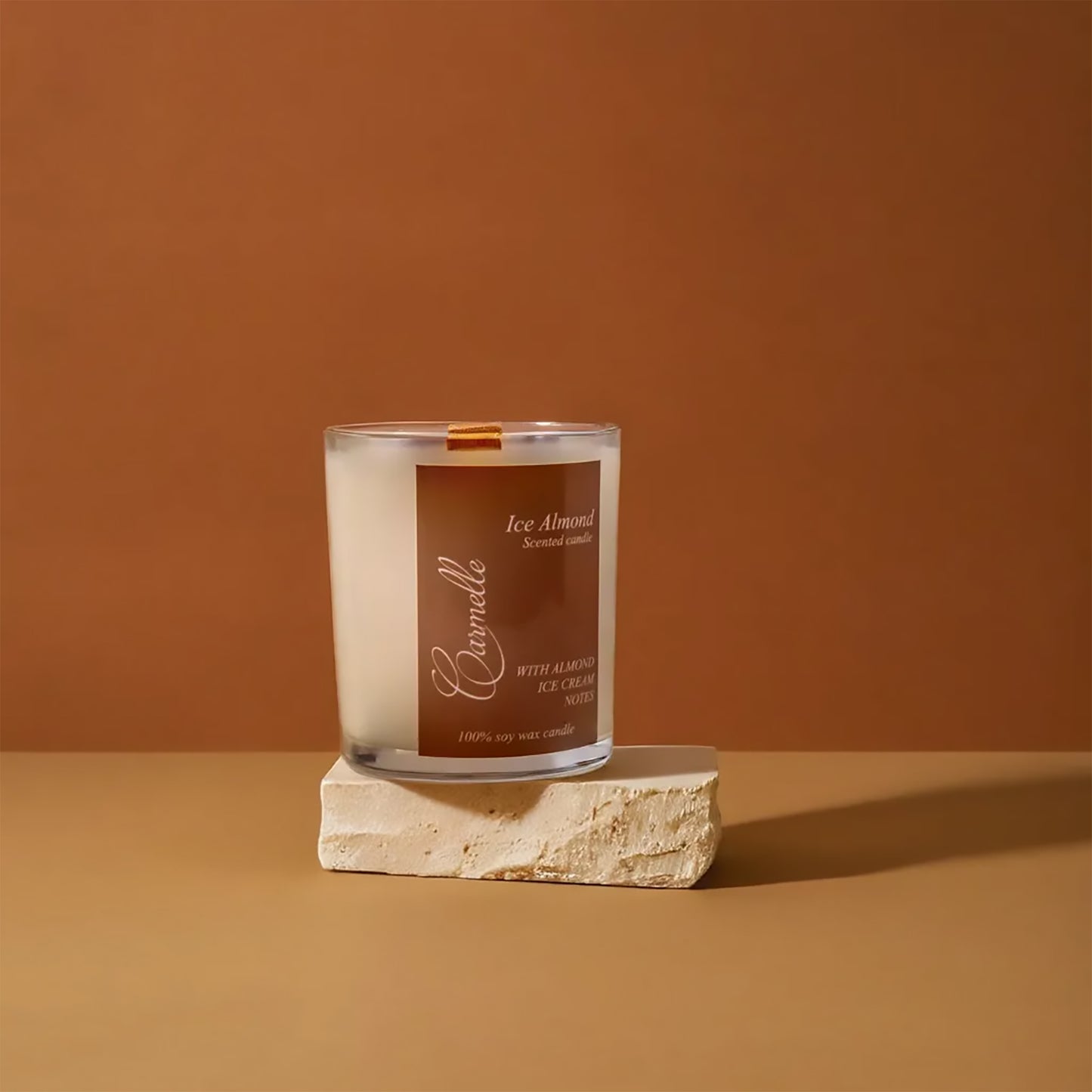 Natural soy wax scented wooden wick candle - Ice Almond