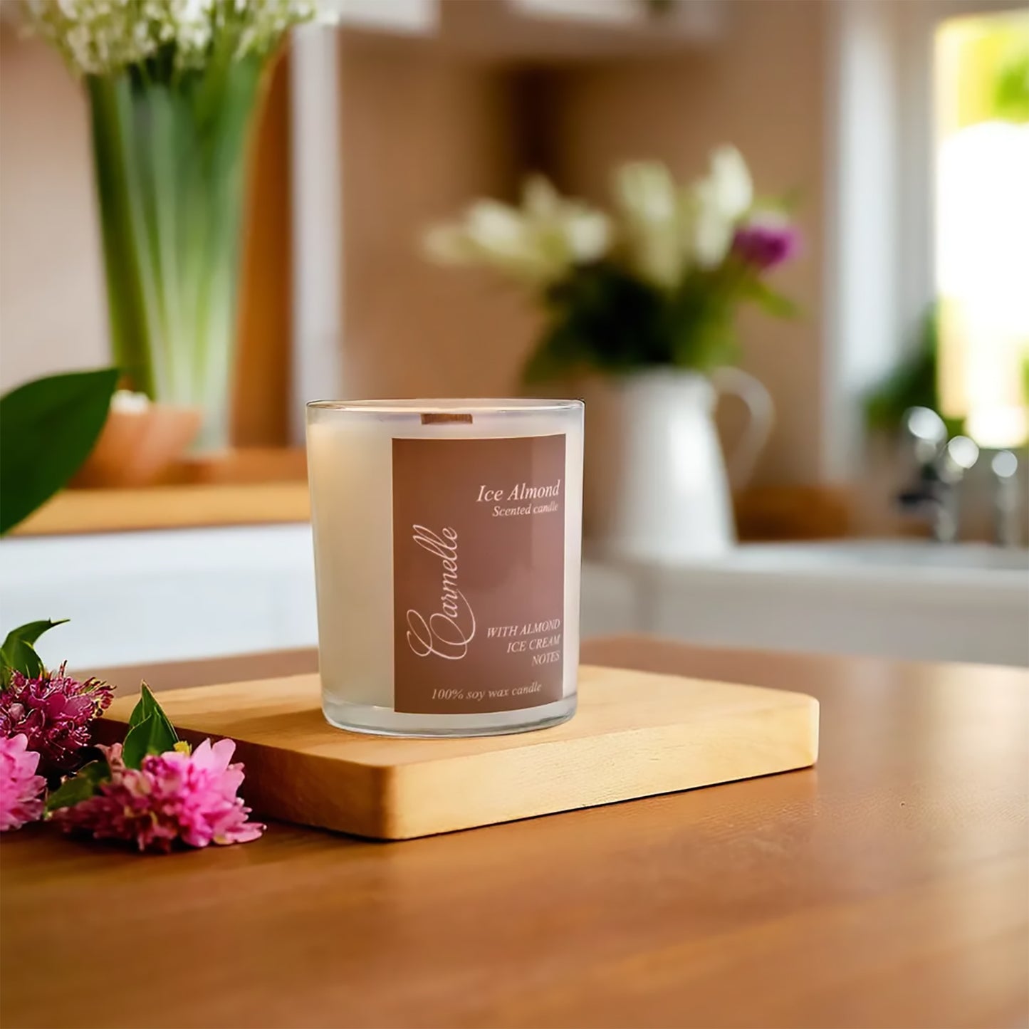 Natural soy wax scented wooden wick candle - Ice Almond