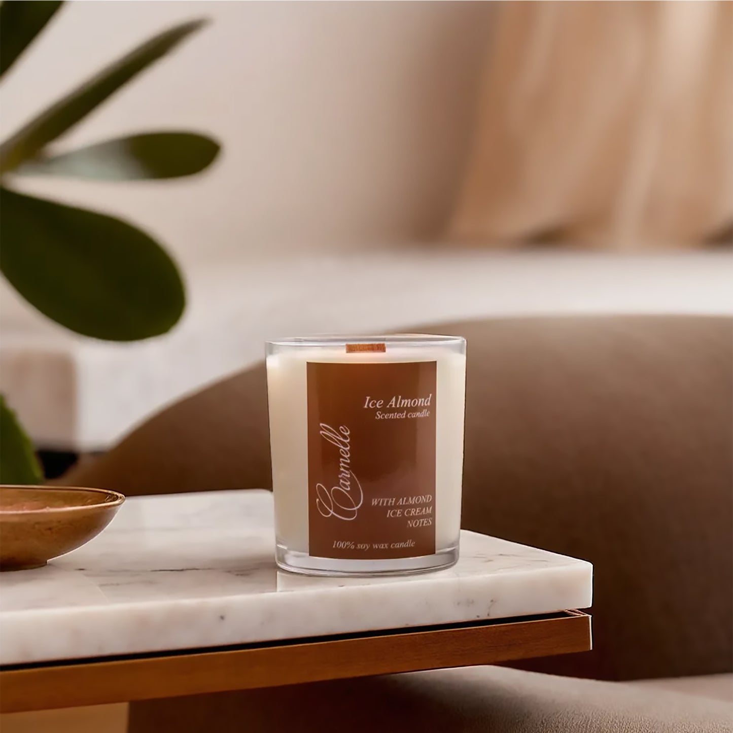 Natural soy wax scented wooden wick candle - Ice Almond