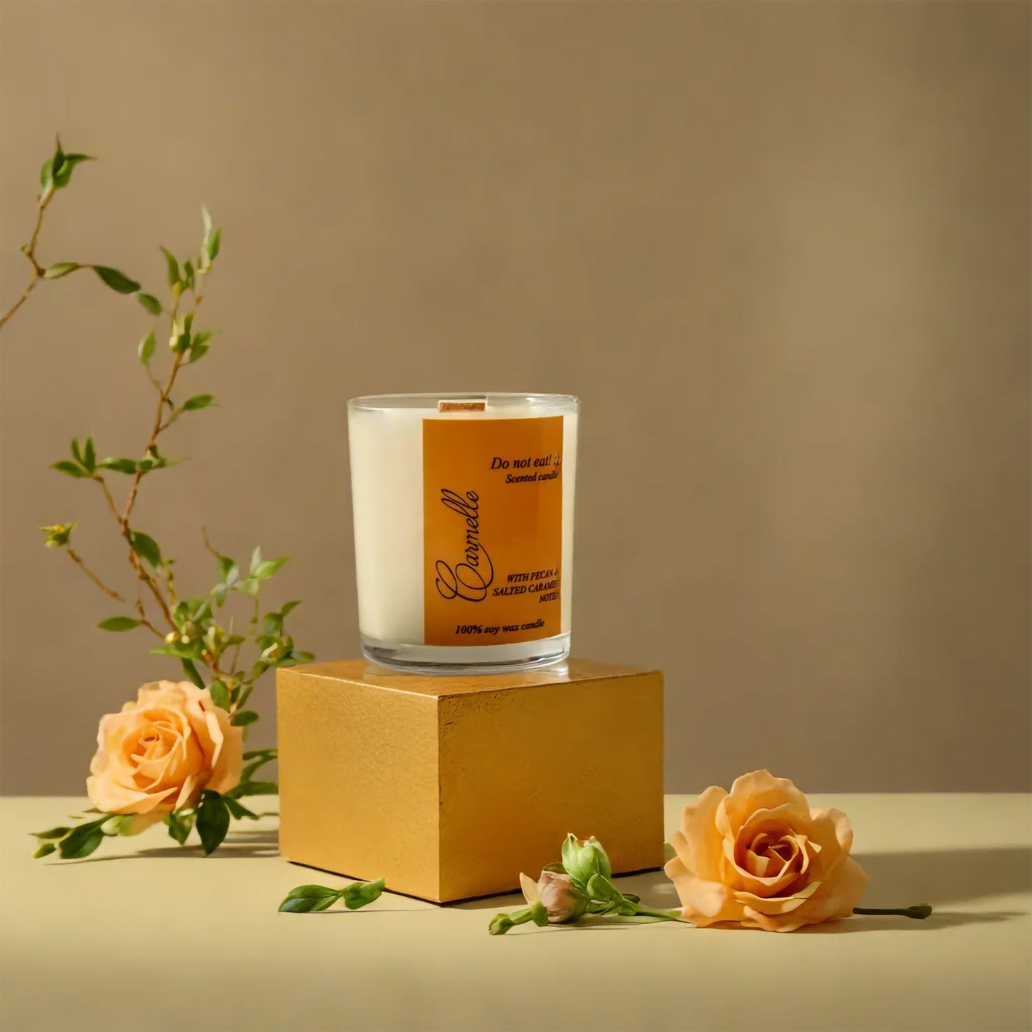 Natural soy wax scented wooden wick candle - Do Not Eat :)