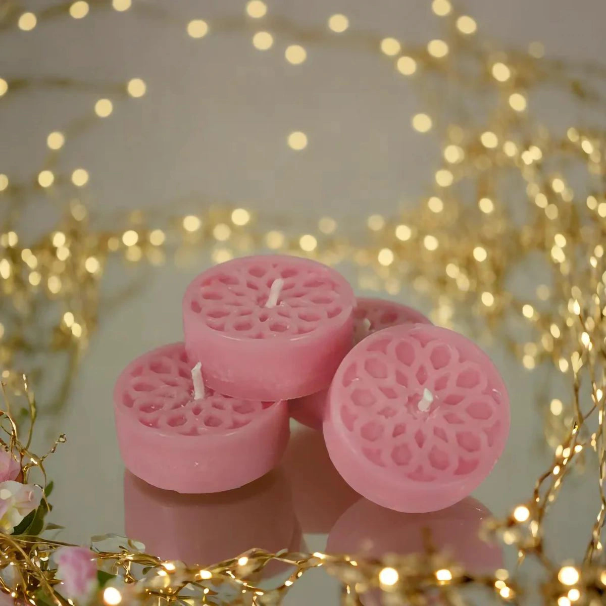 Handmade Natural Stearin Tealight Decorative Candles - Pink