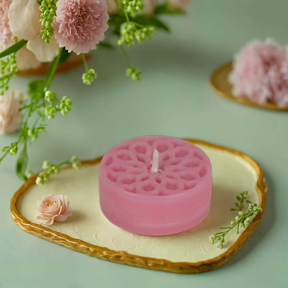 Handmade Natural Stearin Tealight Decorative Candles - Pink