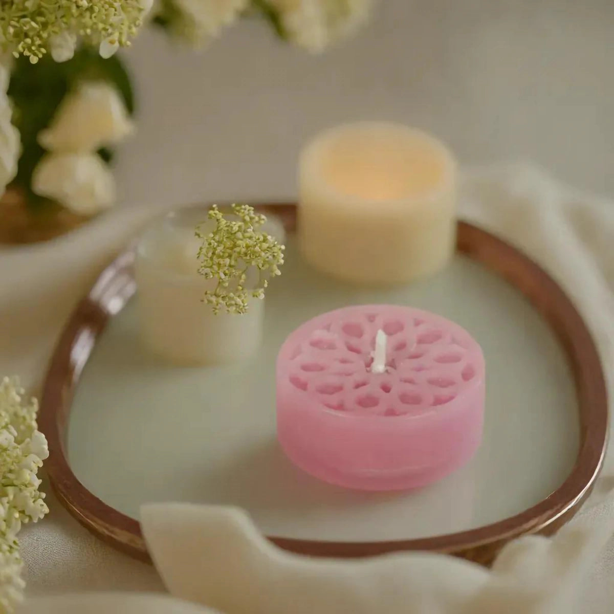 Handmade Natural Stearin Tealight Decorative Candles - Pink