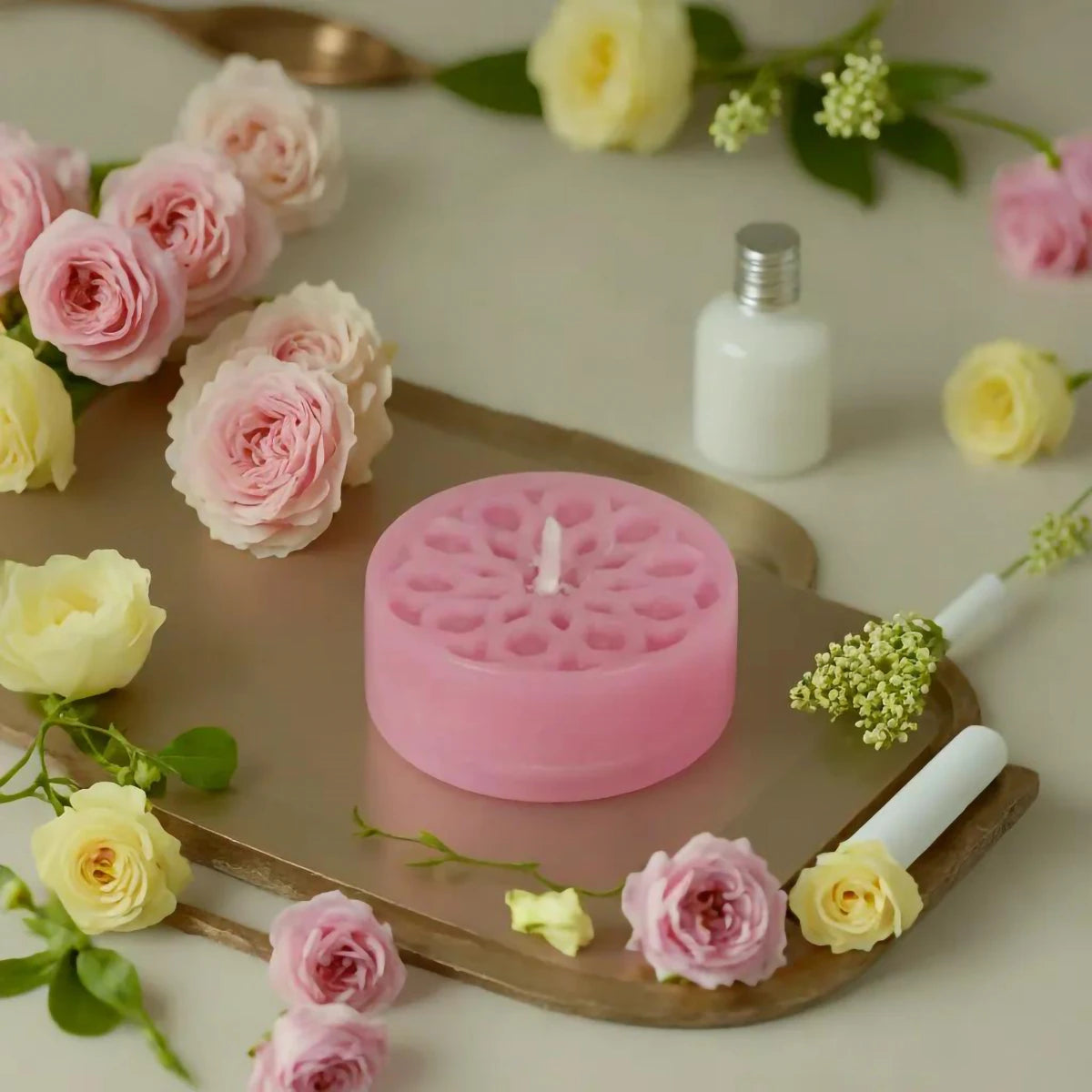 Handmade Natural Stearin Tealight Decorative Candles - Pink