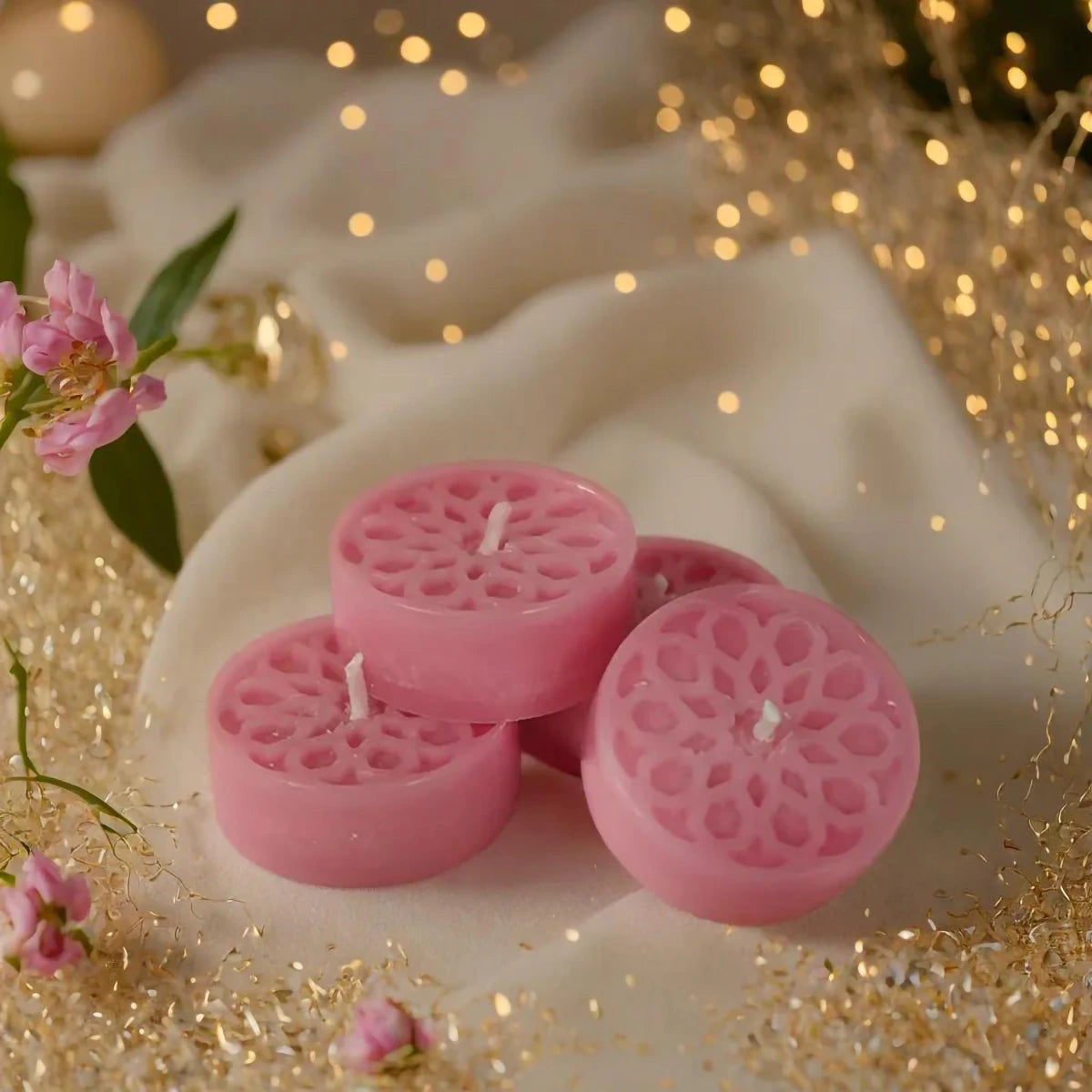 Handmade Natural Stearin Tealight Decorative Candles - Pink