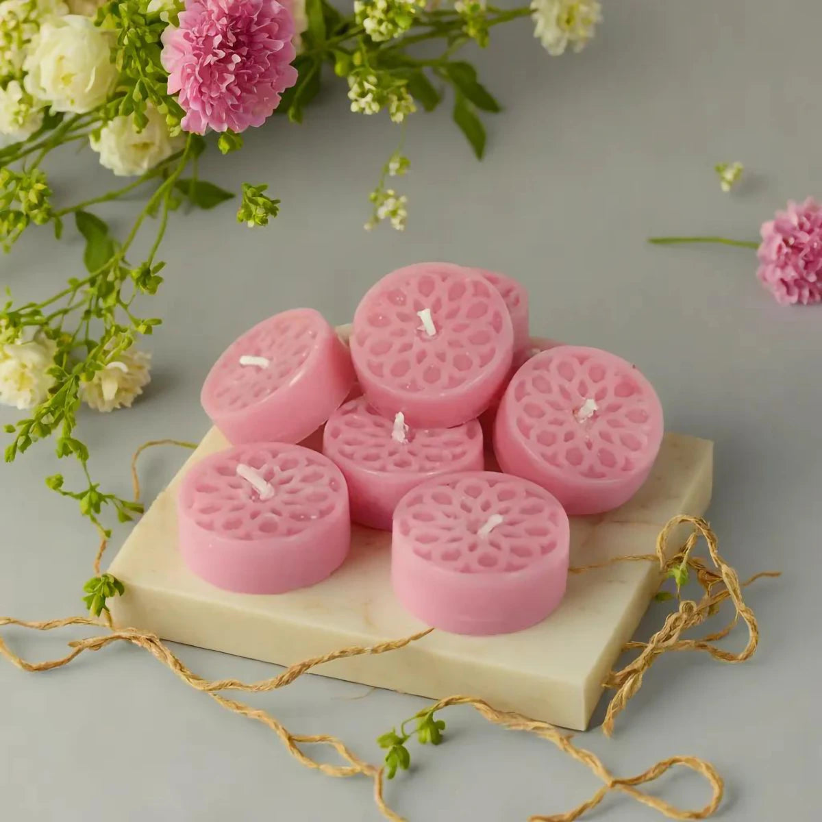 Handmade Natural Stearin Tealight Decorative Candles - Pink