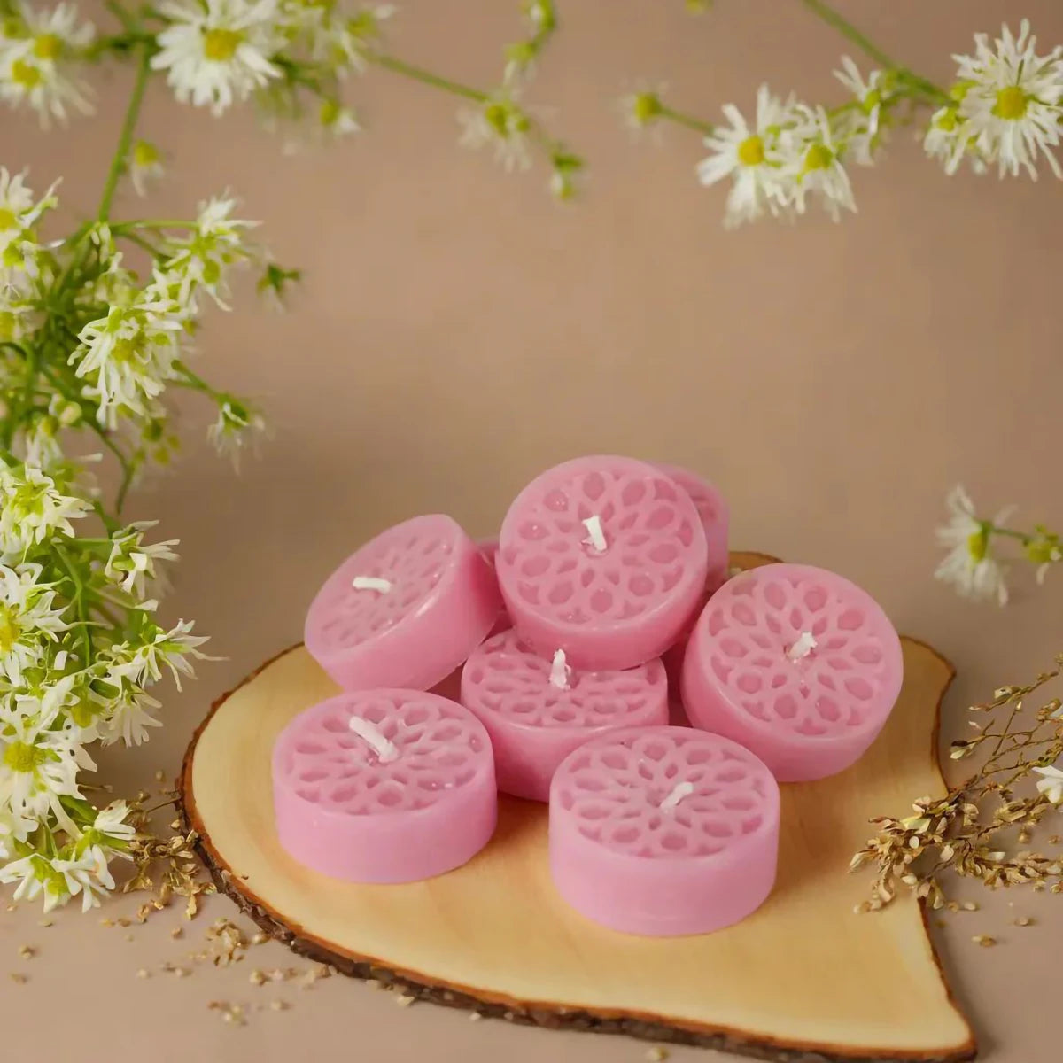 Handmade Natural Stearin Tealight Decorative Candles - Pink