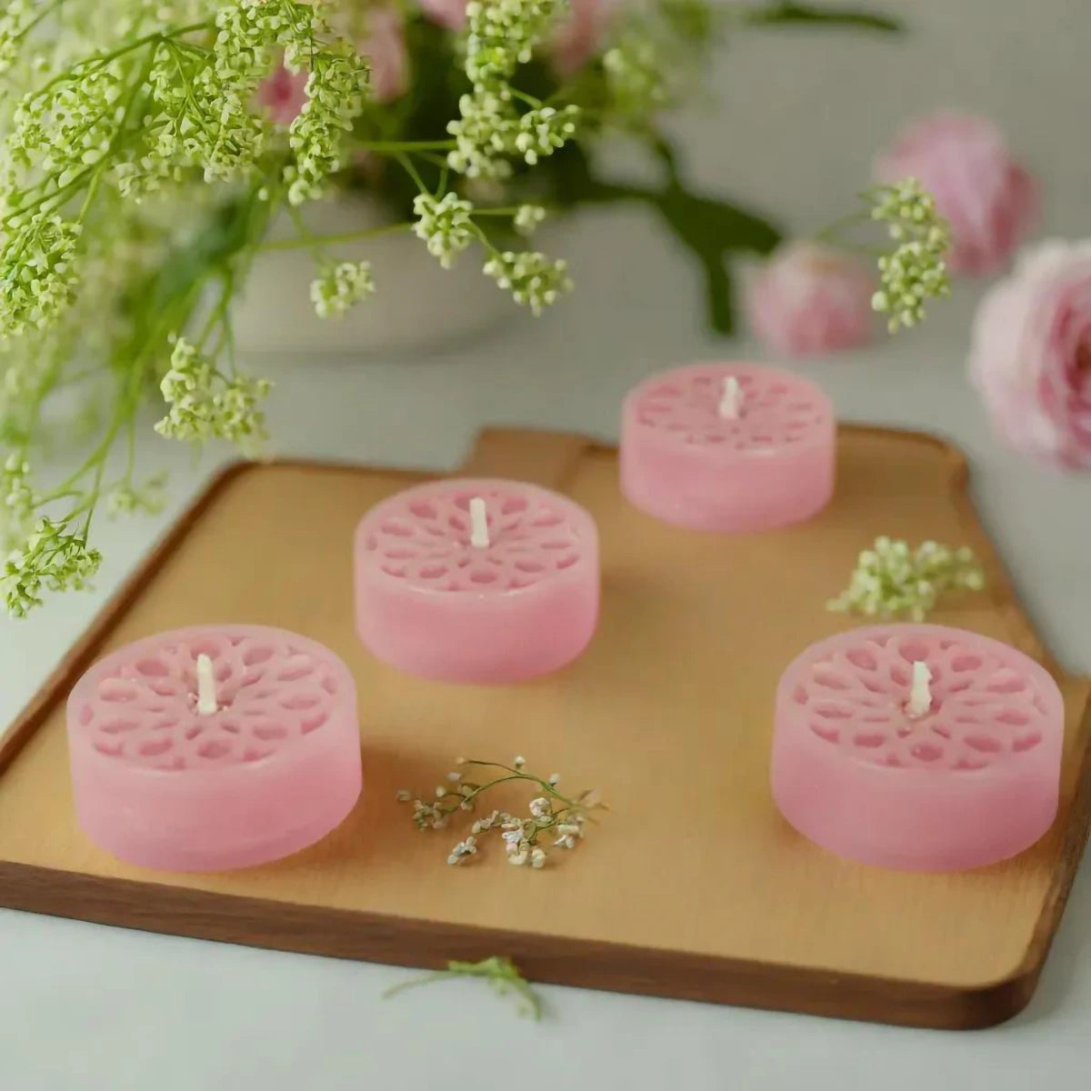 Handmade Natural Stearin Tealight Decorative Candles - Pink