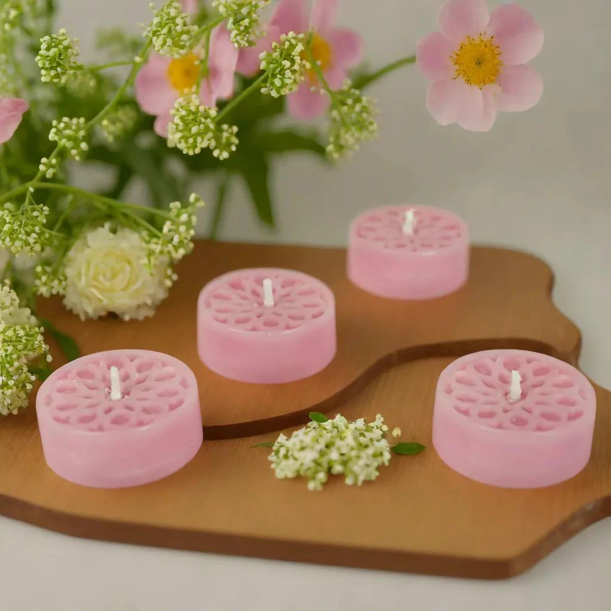 Handmade Natural Stearin Tealight Decorative Candles - Pink