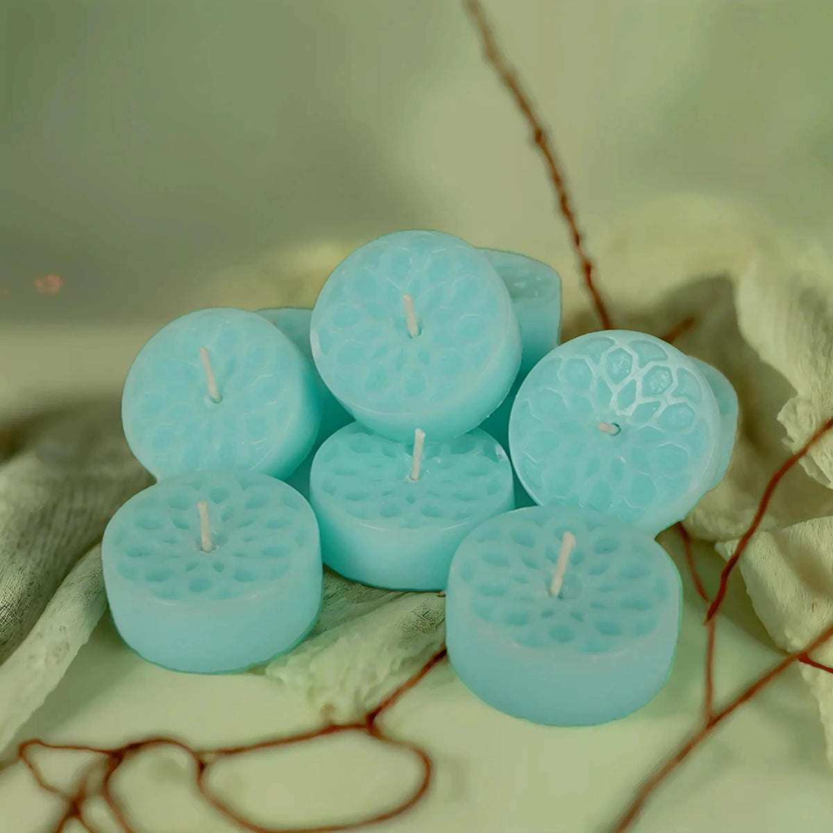 Handmade Natural Stearin Tealight Decorative Candles - Turquoise