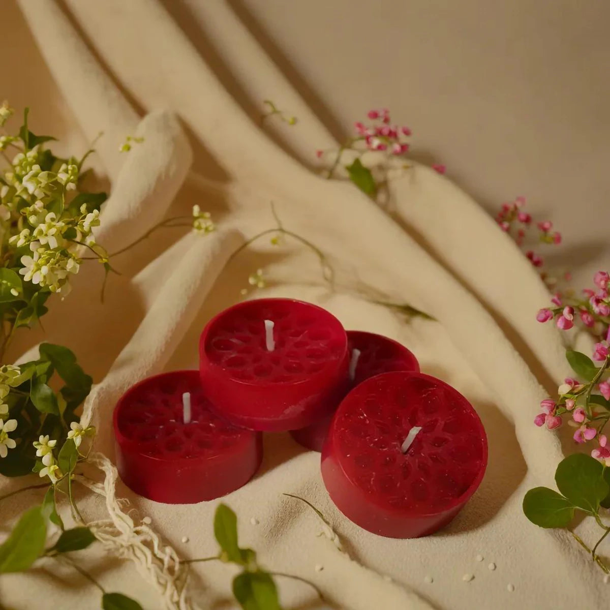 Handmade Natural Stearin Tealight Decorative Candles - Red