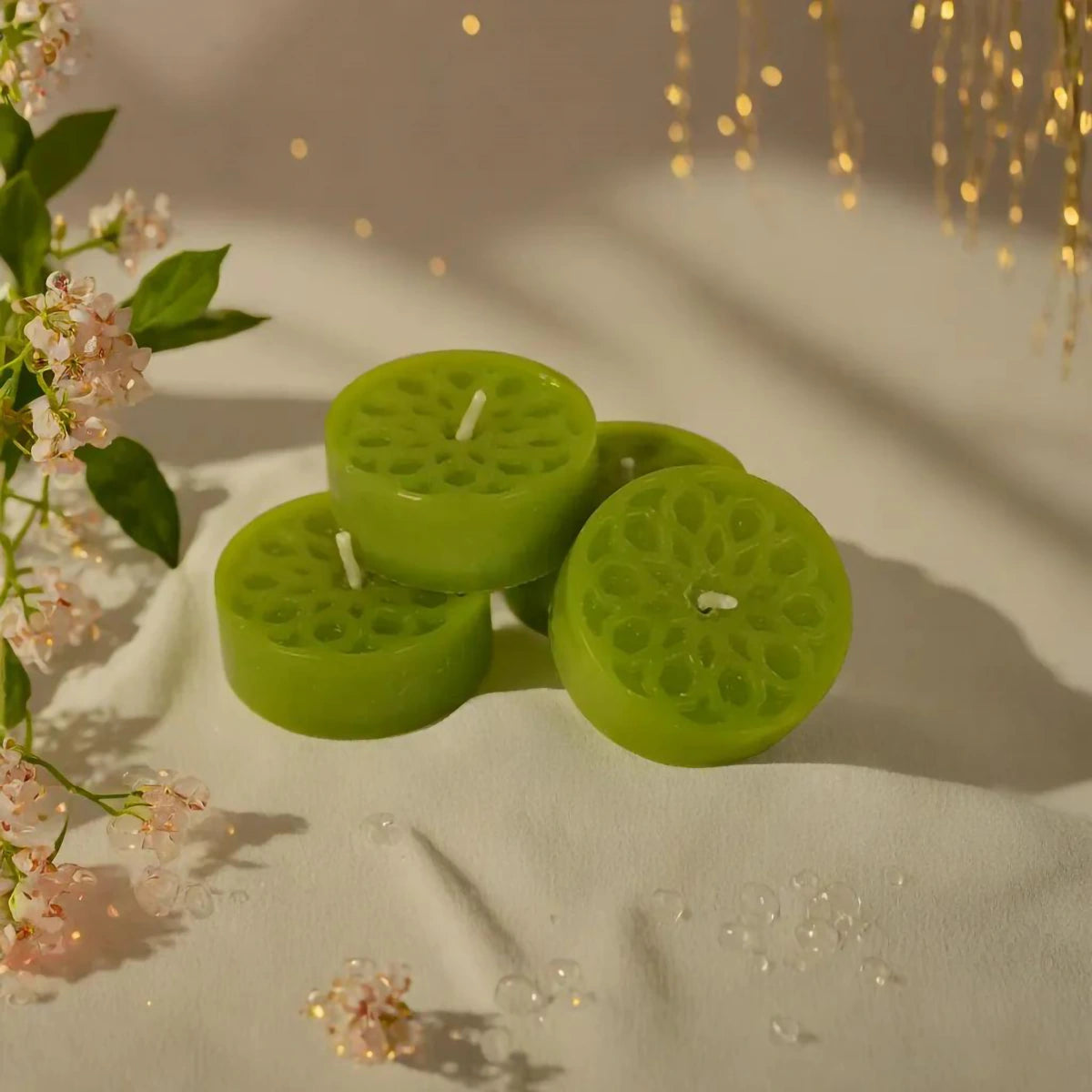 Handmade Natural Stearin Tealight Decorative Candles - Green