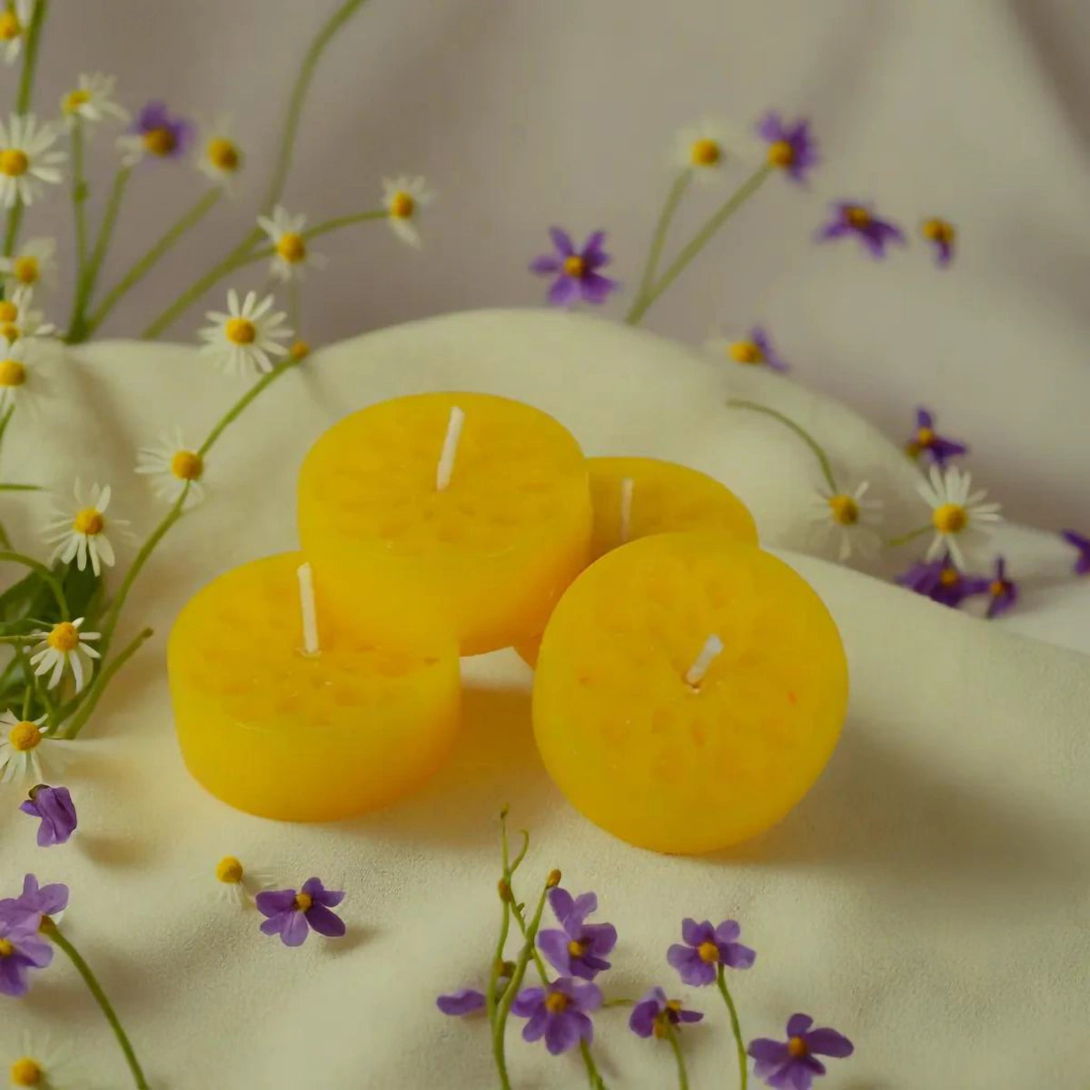Handmade Natural Stearin Tealight Decorative Candles - Yellow
