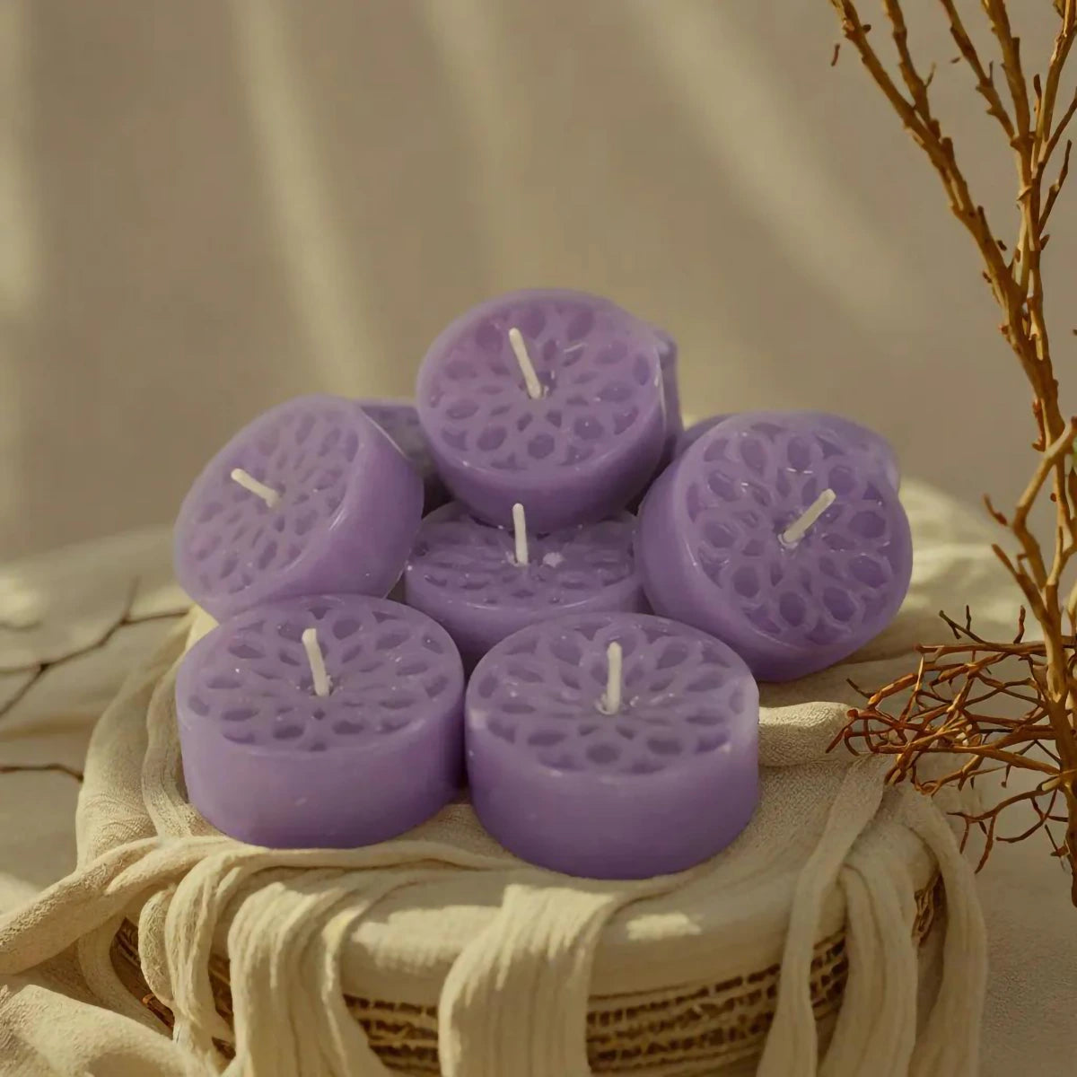 Handmade Natural Stearin Tealight Decorative Candles - Purple