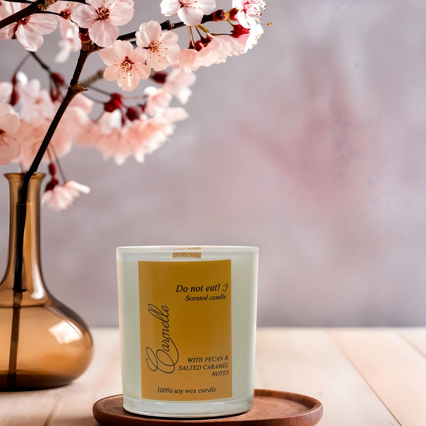 Natural soy wax scented wooden wick candle - Do Not Eat :)