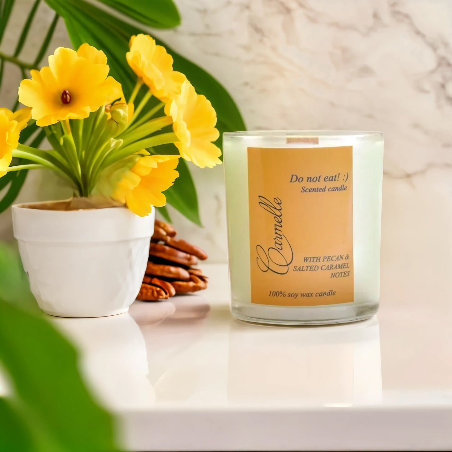 Natural soy wax scented wooden wick candle - Do Not Eat :)