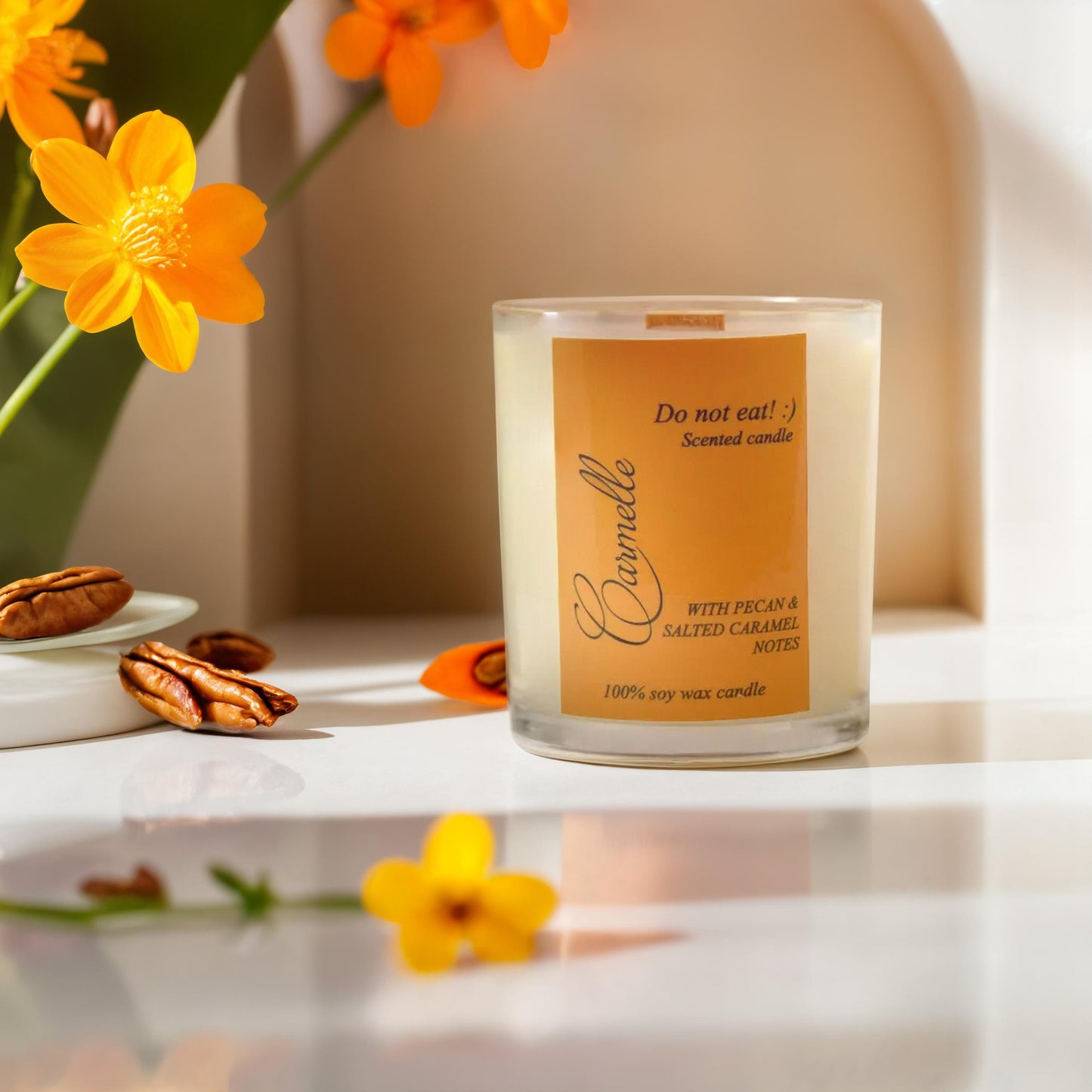 Natural soy wax scented wooden wick candle - Do Not Eat :)