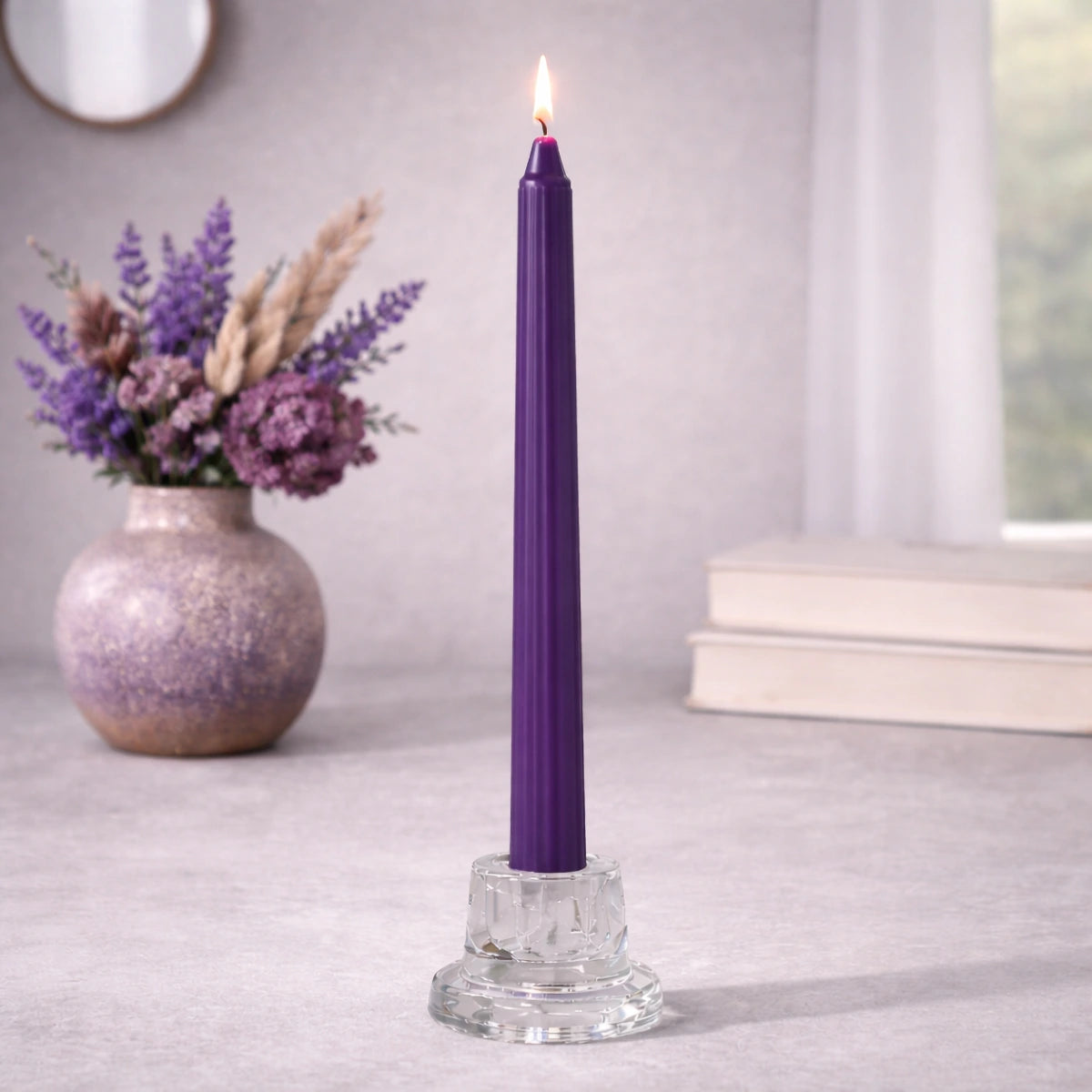 Crown-Forming Taper Candle Dark Purple
