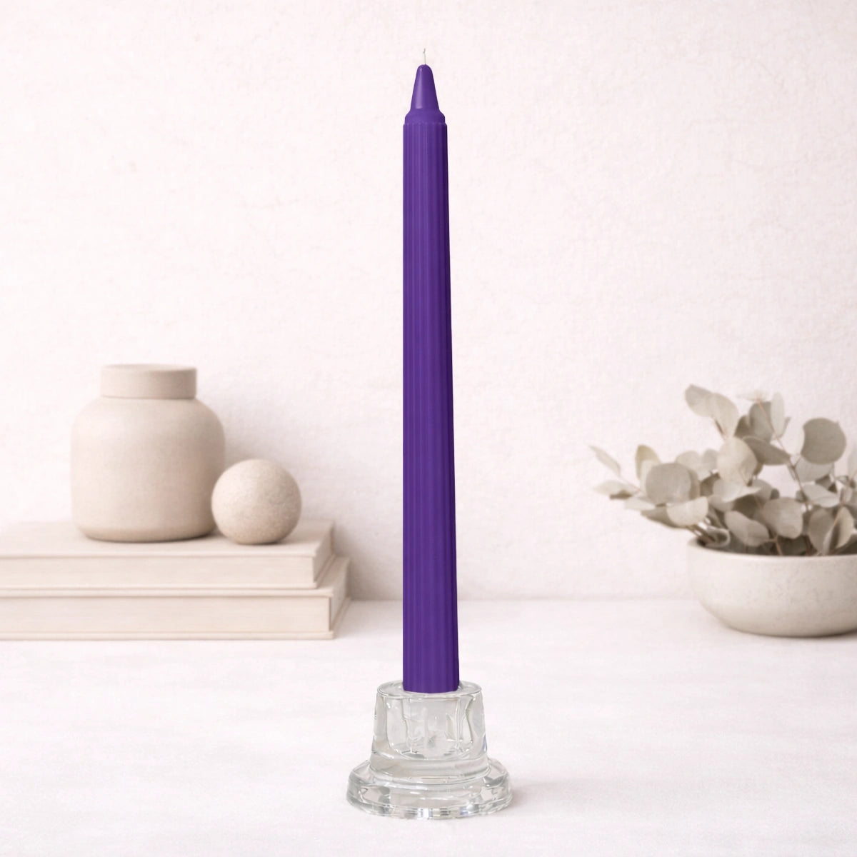 Crown-Forming Taper Candle Dark Purple
