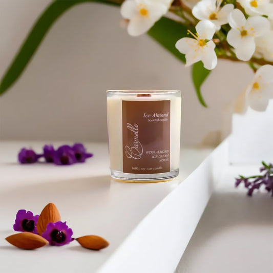 Natural soy wax scented wooden wick candle - Ice Almond