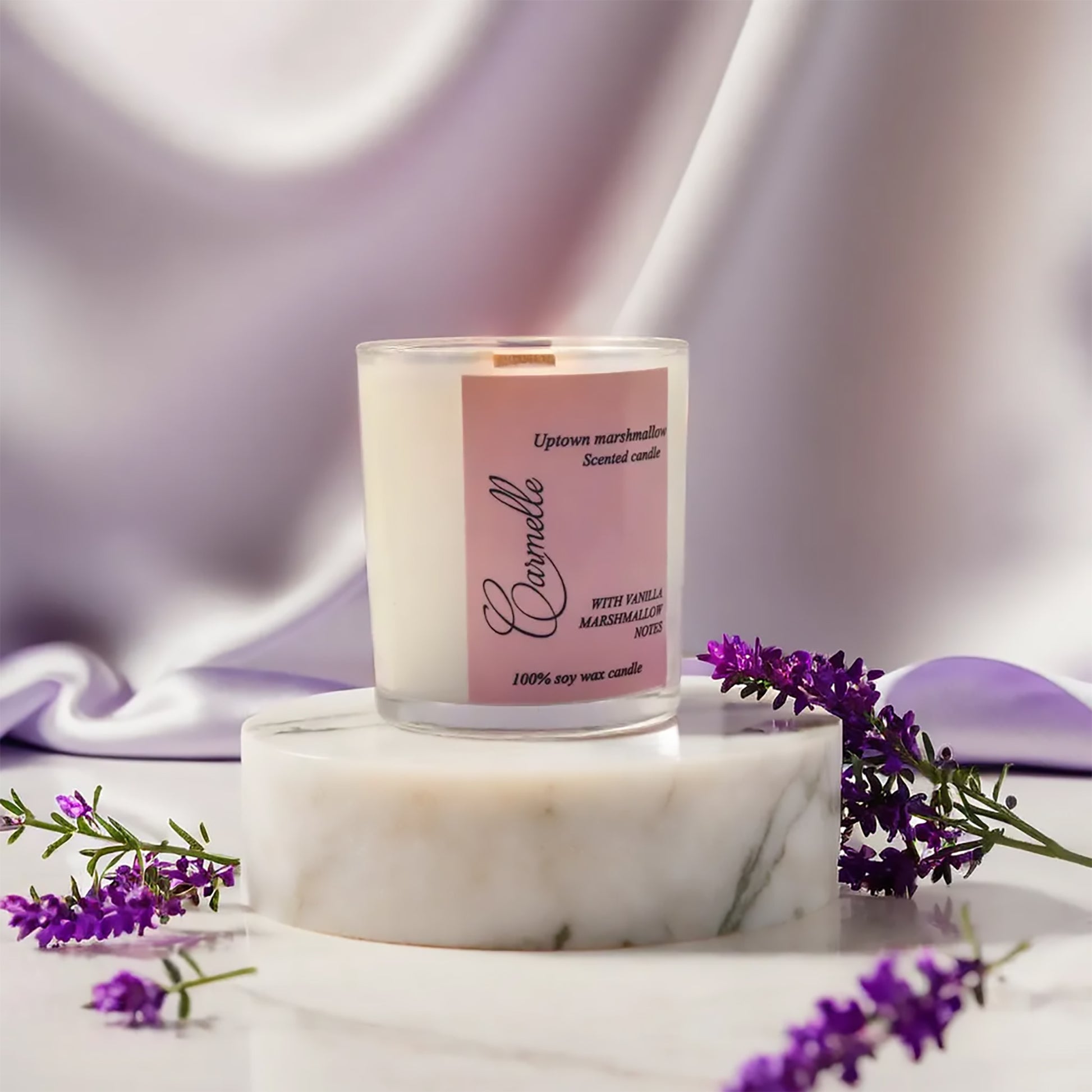 Natural soy wax scented wooden wick candle - Uptown Marshmallow