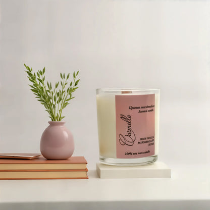 Natural soy wax scented wooden wick candle - Uptown Marshmallow