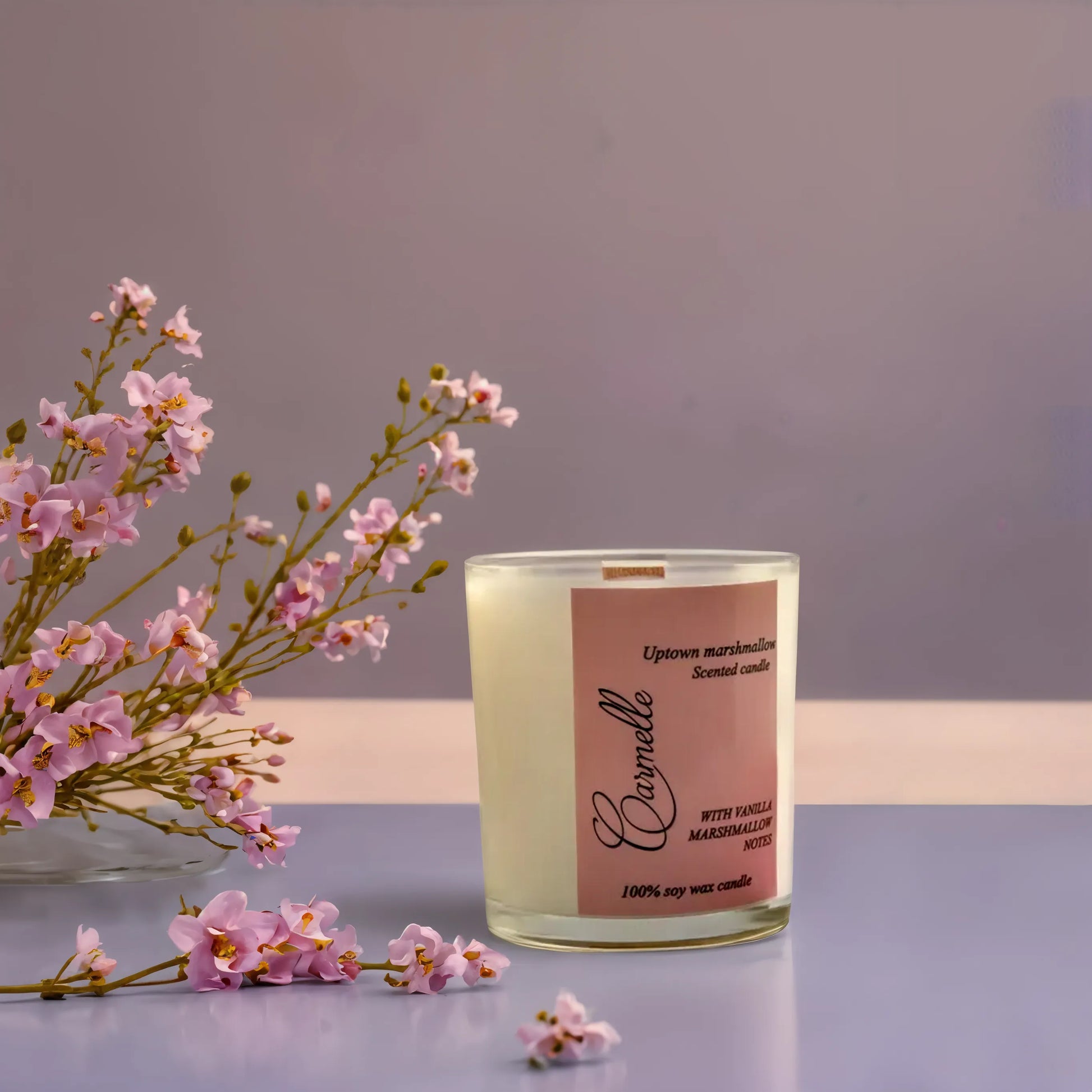 Natural soy wax scented wooden wick candle - Uptown Marshmallow