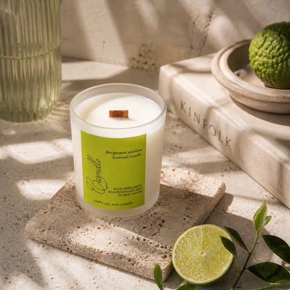 Natural soy wax candle with wooden wick  - Bergamot Outlaw
