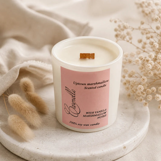 Natural soy wax scented wooden wick candle - Uptown Marshmallow