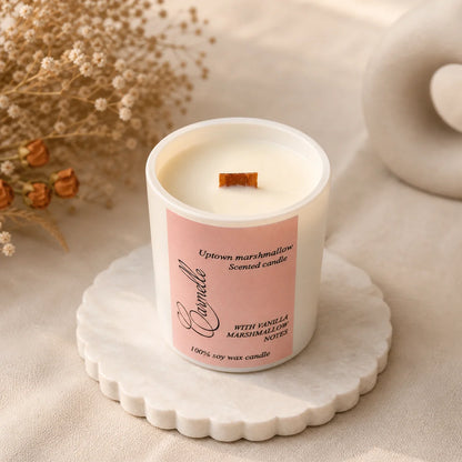 Natural soy wax scented wooden wick candle - Uptown Marshmallow