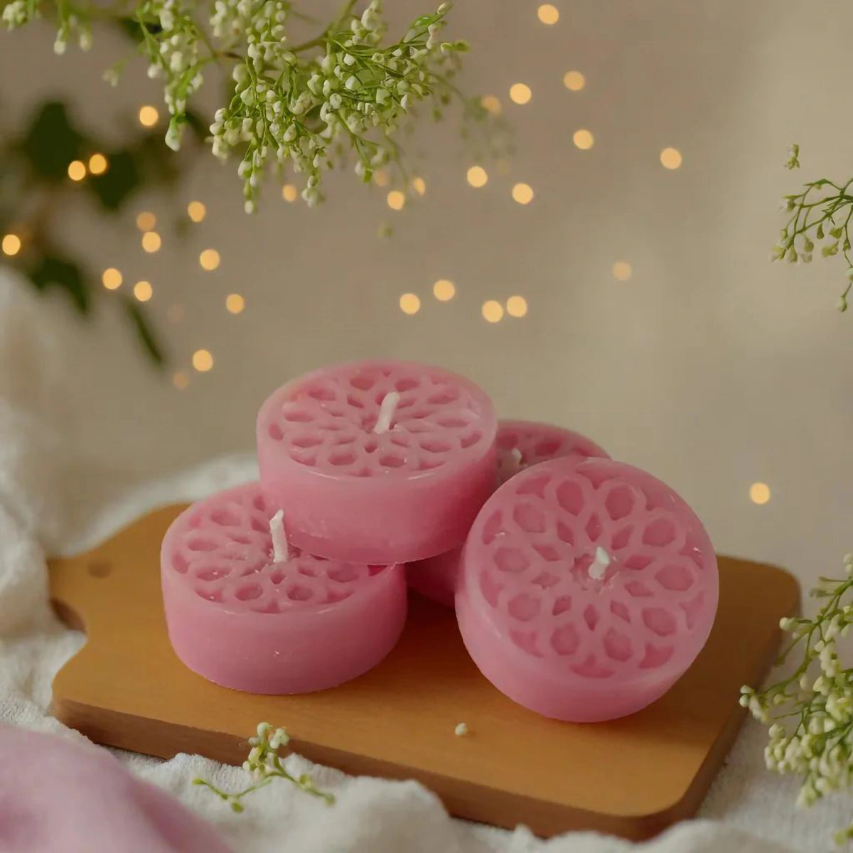 Handmade Natural Stearin Tealight Decorative Candles - Pink