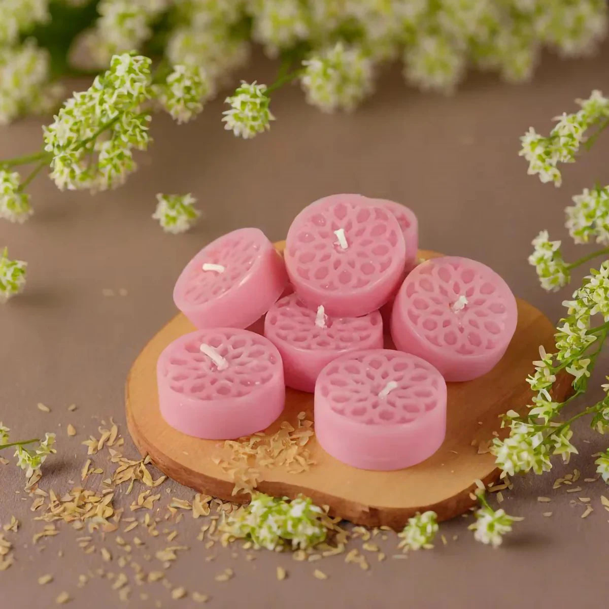 Handmade Natural Stearin Tealight Decorative Candles - Pink