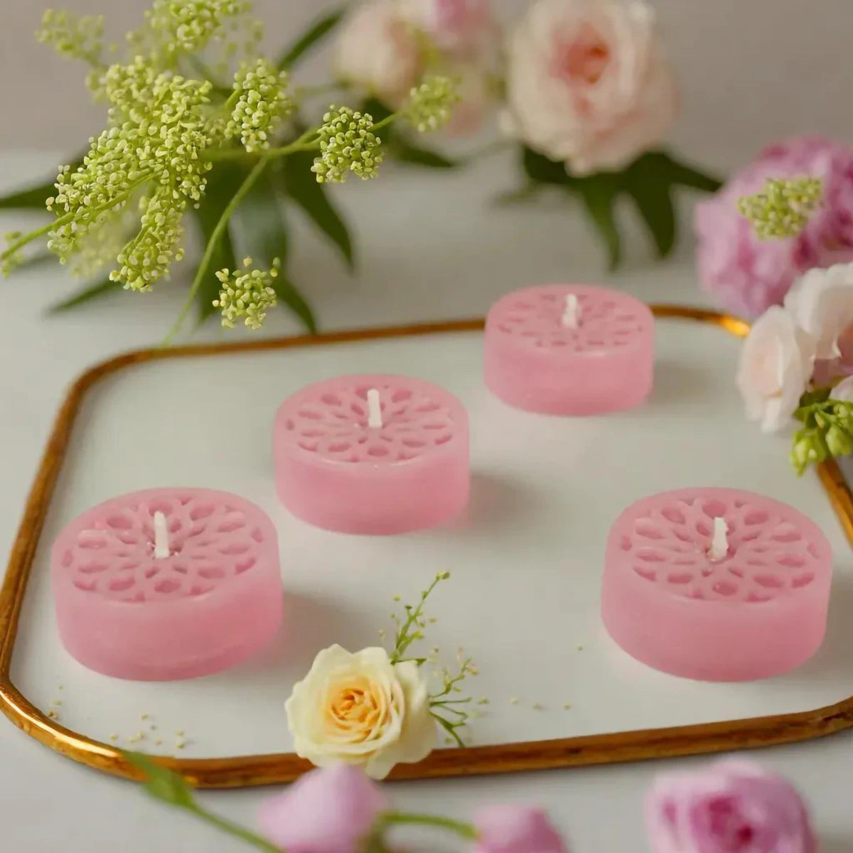 Handmade Natural Stearin Tealight Decorative Candles - Pink