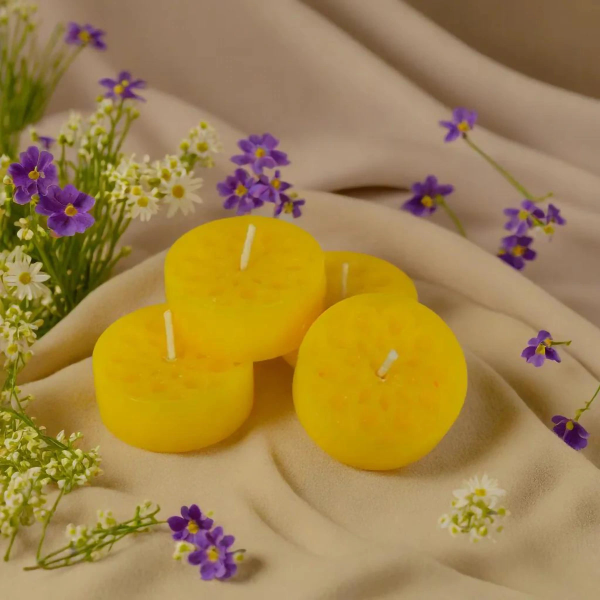 Handmade Natural Stearin Tealight Decorative Candles - Yellow