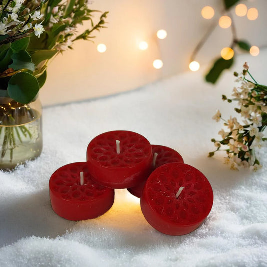 Handmade Natural Stearin Tealight Decorative Candles - Red