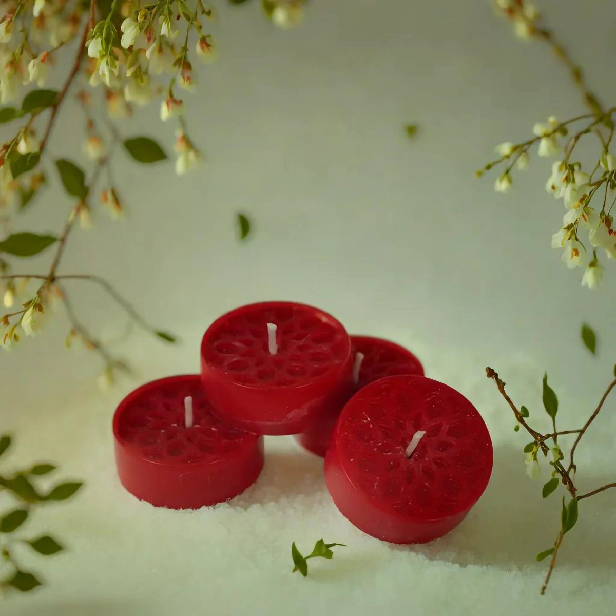 Handmade Natural Stearin Tealight Decorative Candles - Red