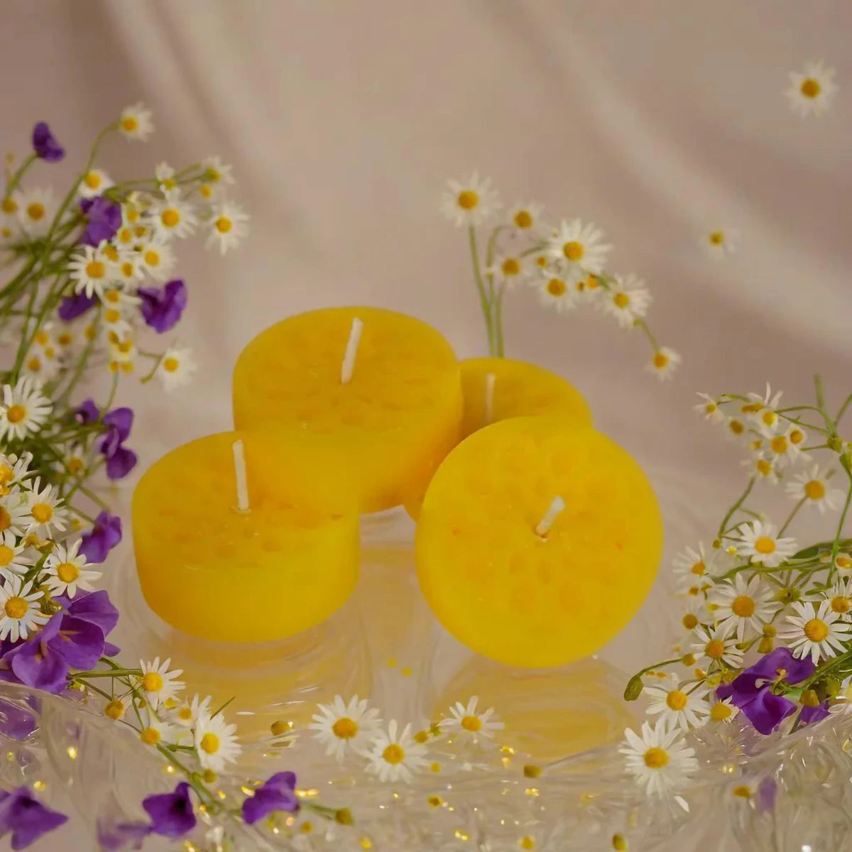 Handmade Natural Stearin Tealight Decorative Candles - Yellow