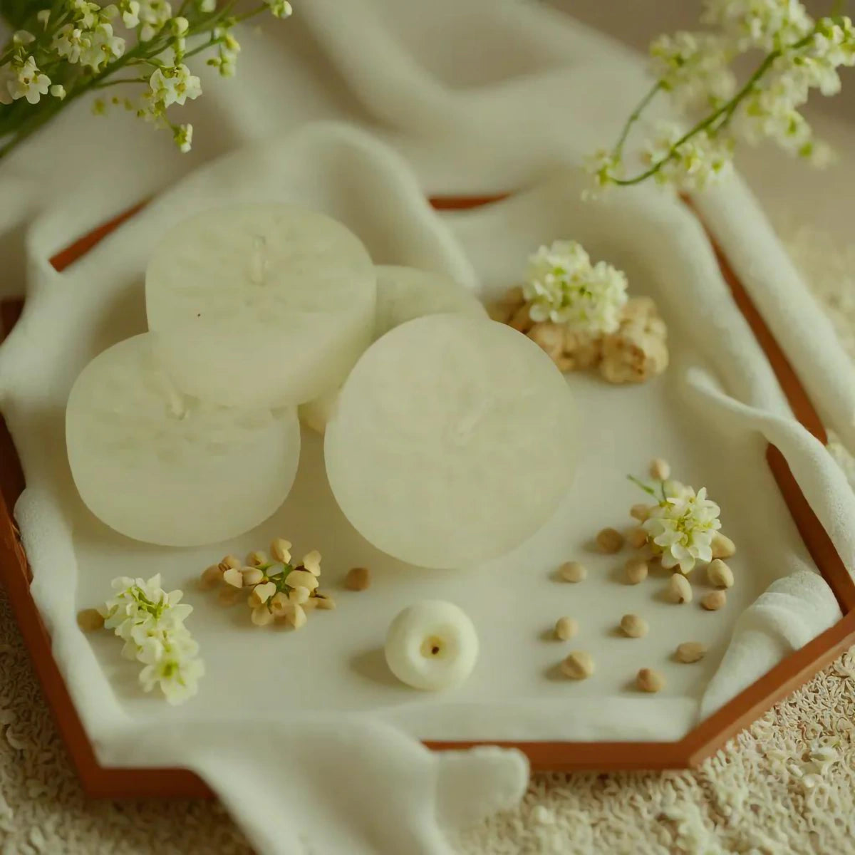 Handmade Natural Stearin Tealight Decorative Candles - White
