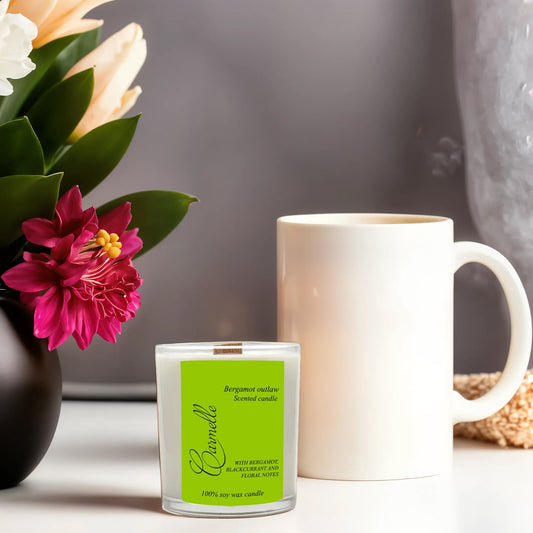 Natural soy wax scented wooden wick candle - Bergamot Outlaw